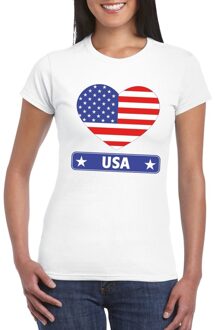 Amerika/ usa t-shirt met amerikaanse vlag in hart wit dames s