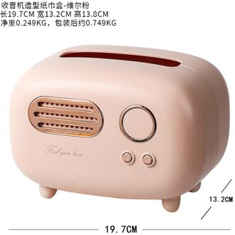 Amerikaanse Retro Creatieve Servet Lade Radio Tissue Opbergdoos Restaurant Hotel Thuis Woonkamer Decoratie Ornamenten roze L19.7W13.2CM