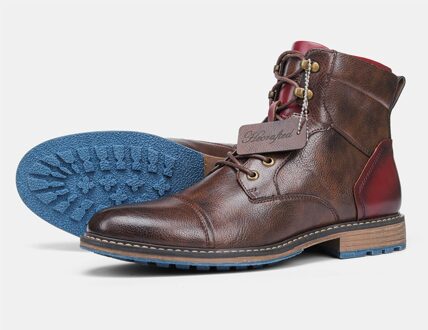 Amerikaanse Stijl Mannen Laarzen Comfortabele Enkellaarsjes Leer # AL603C4 rood bruin 2 / 8