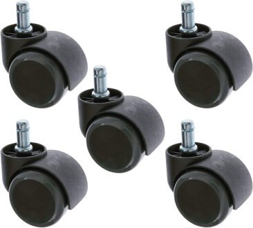 amig bureaustoel PU wieltjes - 5x - wiel D50mm - pin D11mm - zwenkwielen - standaard formaat