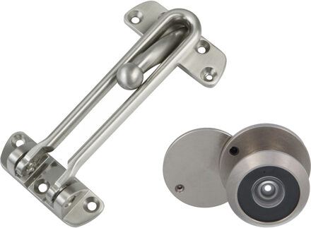 amig deurbeveiliging set - kierstandhouder met deurspion - mat zilver - deurdikte 15 tot 25mm