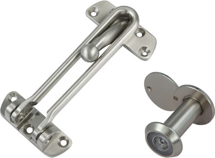 amig deurbeveiliging set - kierstandhouder met deurspion - mat zilver - deurdikte 35 tot 60mm