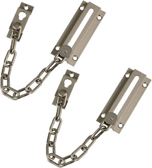 amig deurketting - 2x - messing - geborsteld zilver - 18 cm - incl schroeven - inbraakbeveiliging
