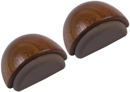 amig Deurstop/deurmagneet - 2x - D48mm - zelfklevend - mahonie - hout