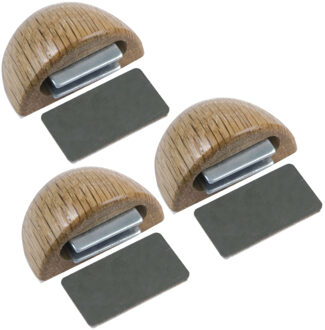 amig Deurstop/deurmagneet - 3x - D48mm - zelfklevend - eiken - kunststof