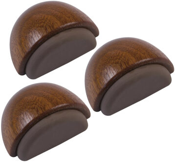 amig Deurstop/deurmagneet - 3x - D48mm - zelfklevend - mahonie - hout