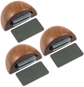 amig Deurstop/deurmagneet - 3x - D48mm - zelfklevend - mahonie - kunststof