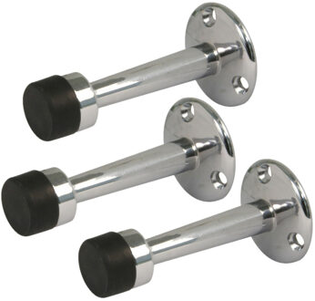 amig Deurstopper/deurbuffer - 3x - 75mm - muurbevestiging - verchroomd messing