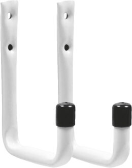 amig Garage/zolder gereedschap wand/muur ophanghaken - 2x - metaal - wit - H12.5 cm x B8.5 cm
