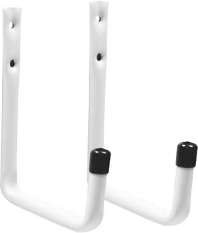 amig Garage/zolder gereedschap wand/muur ophanghaken - 2x - metaal - wit - H14 cm x B12 cm