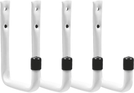 amig Garage/zolder gereedschap wand/muur ophanghaken - 4x - metaal - wit - H12.5 cm x B8.5 cm