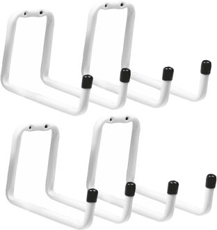 amig Garage/zolder gereedschap wand/muur ophanghaken - 4x - metaal - wit - H12 cm x B17.5 cm