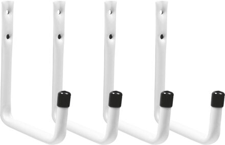 amig Garage/zolder gereedschap wand/muur ophanghaken - 4x - metaal - wit - H14 cm x B12 cm