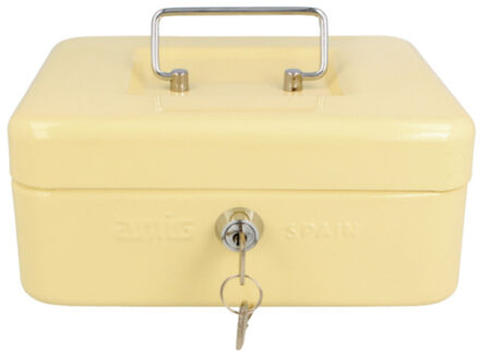 amig Geldkistje met 2 sleutels - beige - staal - muntbakje - 15 x 11 x 7 cm - inbraakbeveiliging