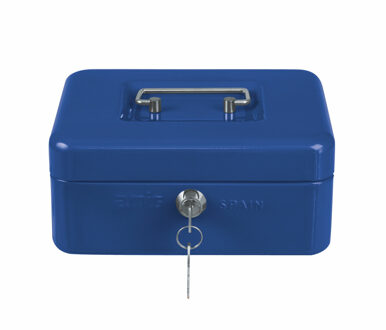 amig Geldkistje met 2 sleutels - blauw - staal - muntbakje - 20 x 16 x 9 cm - inbraakbeveiliging