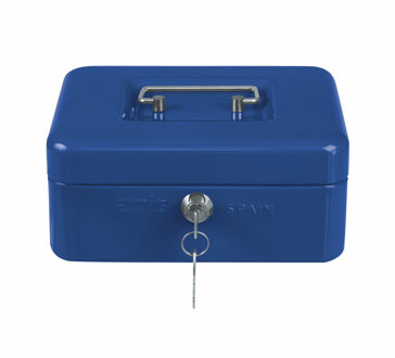 amig Geldkistje met 2 sleutels - blauw - staal - muntbakje - 25 x 18 x 9 cm - inbraakbeveiliging