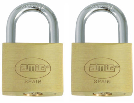 amig Hangslot met 2 sleutels - 2x - 15 mm - messing - kofferslot