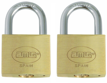 amig Hangslot met 2 sleutels - 2x - 20 mm - messing - kofferslot