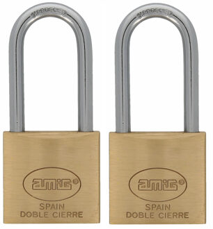 amig Hangslot met 2 sleutels - 2x - 40 mm - messing - kofferslot