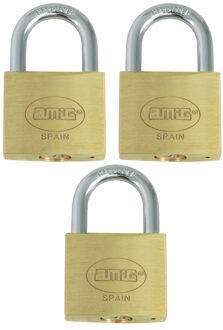 amig Hangslot met 2 sleutels - 3x - 15 mm - messing - kofferslot