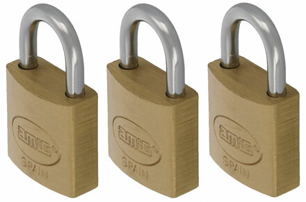 amig Hangslot met 2 sleutels - 3x - 25 mm - messing - kofferslot