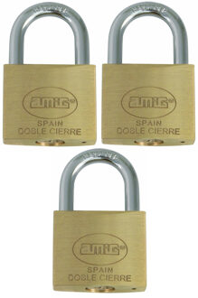 amig Hangslot met 2 sleutels - 3x - 60 mm - messing - kofferslot