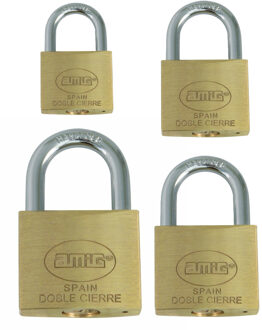 amig Hangsloten / koffersloten set - 4x stuks - maat 30/40/50/60 mm - messing - incl 2 sleutels per slot