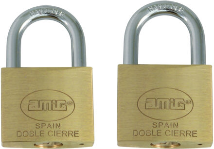 amig Hangsloten set 35 mm en 45 mm - messing - kofferslot - met 2 sleutels
