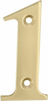 amig Huisnummer 1 - massief messing - 10cm - incl. bijpassende schroeven - gepolijst - goudkleur - Huisnummers