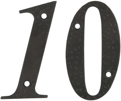amig Huisnummer 10 - massief gesmeed staal - 10cm - incl. bijpassende schroeven - zwart