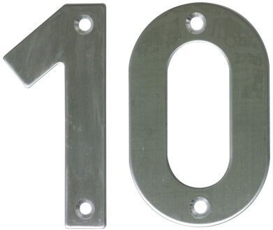 amig Huisnummer 10 - massief Inox RVS - 10cm - incl. bijpassende schroeven - zilver