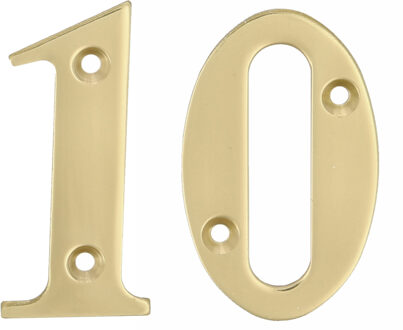 amig Huisnummer 10 - massief messing - 10cm - incl. bijpassende schroeven - gepolijst - goudkleur