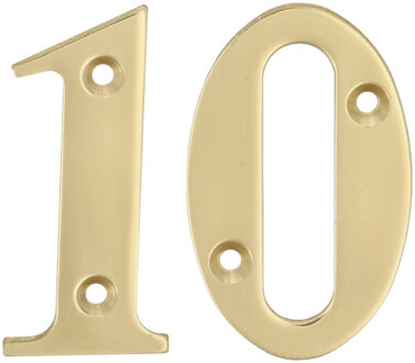 amig Huisnummer 10 - massief messing - 5cm - incl. bijpassende schroeven - gepolijst - goudkleur