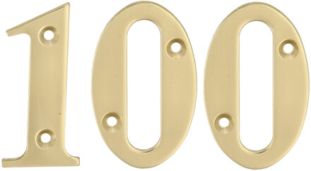 amig Huisnummer 100 - massief messing - 10cm - incl. bijpassende schroeven - gepolijst - goudkleur