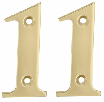amig Huisnummer 11 - massief messing - 10cm - incl. bijpassende schroeven - gepolijst - goudkleu