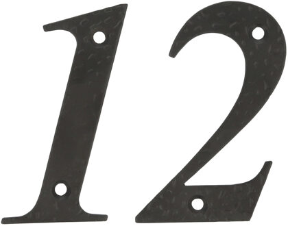 amig Huisnummer 12 - massief gesmeed staal - 10cm - incl. bijpassende schroeven - zwart