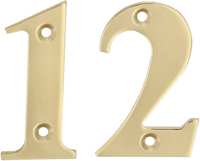 amig Huisnummer 12 - massief messing - 10cm - incl. bijpassende schroeven - gepolijst - goudkleur