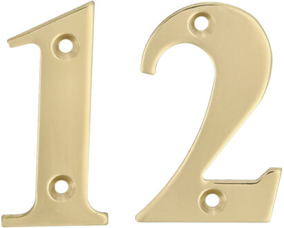 amig Huisnummer 12 - massief messing - 5cm - incl. bijpassende schroeven - gepolijst - goudkleur