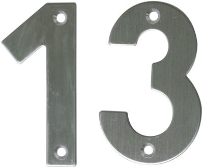 amig Huisnummer 13 - massief Inox RVS - 10cm - incl. bijpassende schroeven - zilver
