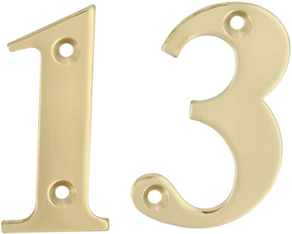 amig Huisnummer 13 - massief messing - 10cm - incl. bijpassende schroeven - gepolijst - goudkleur