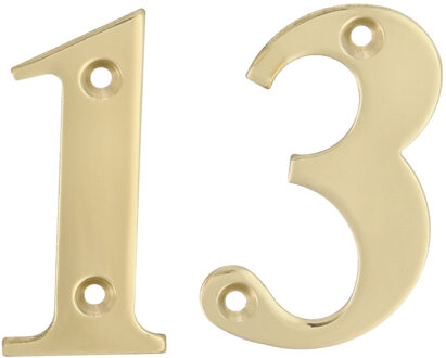 amig Huisnummer 13 - massief messing - 5cm - incl. bijpassende schroeven - gepolijst - goudkleur