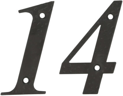 amig Huisnummer 14 - massief gesmeed staal - 10cm - incl. bijpassende schroeven - zwart