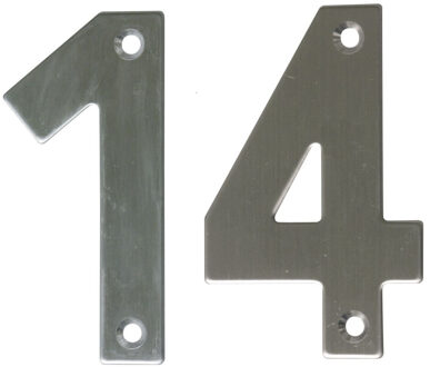 amig Huisnummer 14 - massief Inox RVS - 10cm - incl. bijpassende schroeven - zilver
