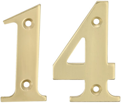 amig Huisnummer 14 - massief messing - 5cm - incl. bijpassende schroeven - gepolijst - goudkleur