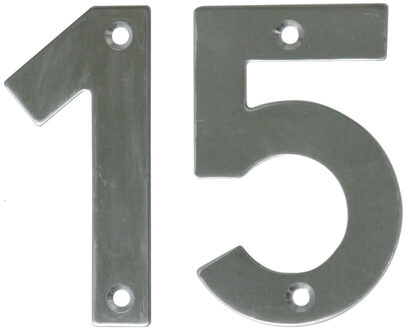 amig Huisnummer 15 - massief Inox RVS - 10cm - incl. bijpassende schroeven - zilver