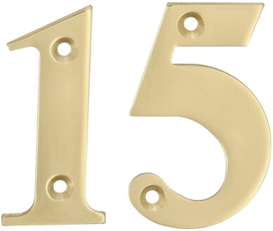 amig Huisnummer 15 - massief messing - 5cm - incl. bijpassende schroeven - gepolijst - goudkleur