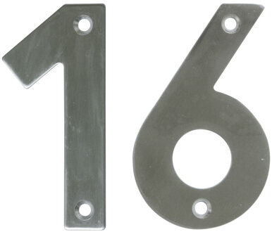 amig Huisnummer 16 - massief Inox RVS - 10cm - incl. bijpassende schroeven - zilver