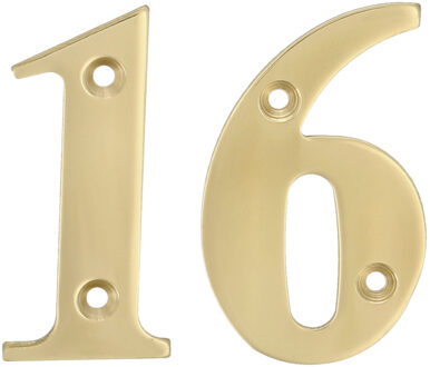 amig Huisnummer 16 - massief messing - 10cm - incl. bijpassende schroeven - gepolijst - goudkleur