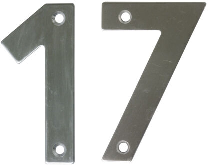 amig Huisnummer 17 - massief Inox RVS - 10cm - incl. bijpassende schroeven - zilver
