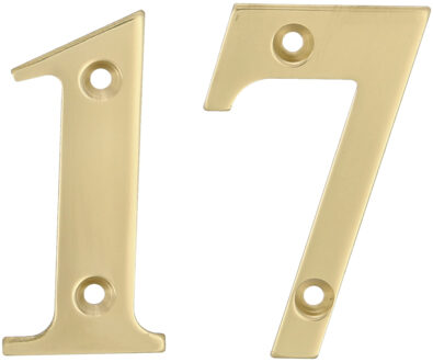 amig Huisnummer 17 - massief messing - 5cm - incl. bijpassende schroeven - gepolijst - goudkleur